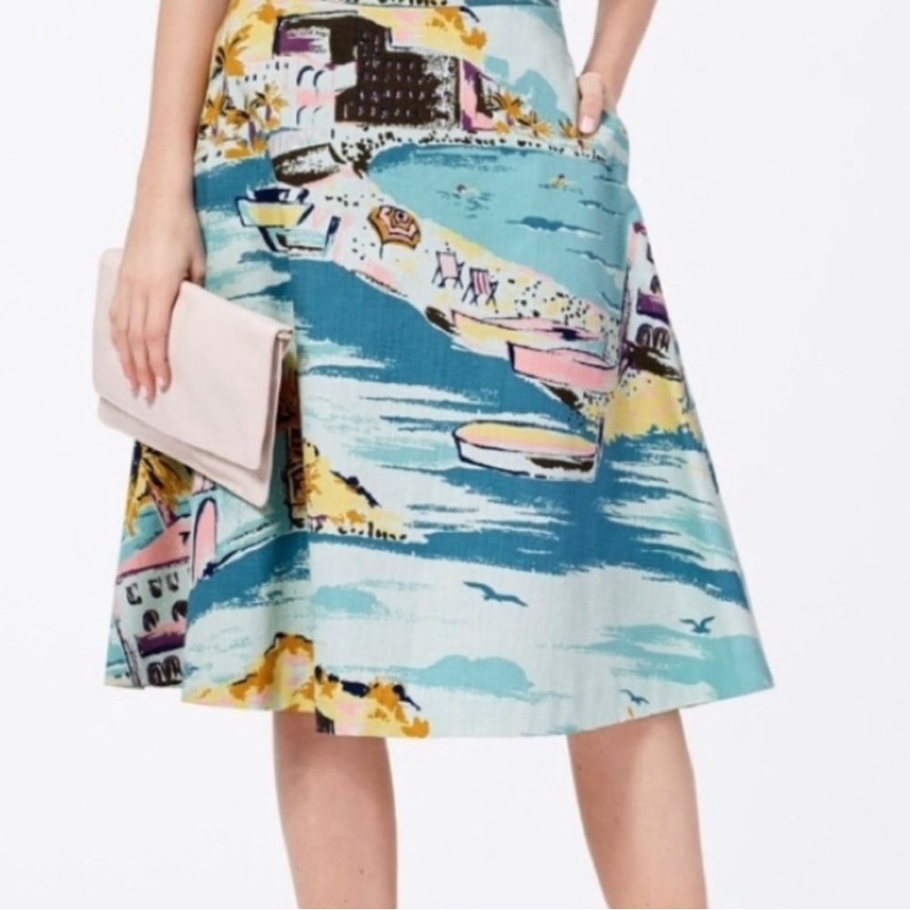 Boden Artistic Print A-Line Skirt - Blue and Pink